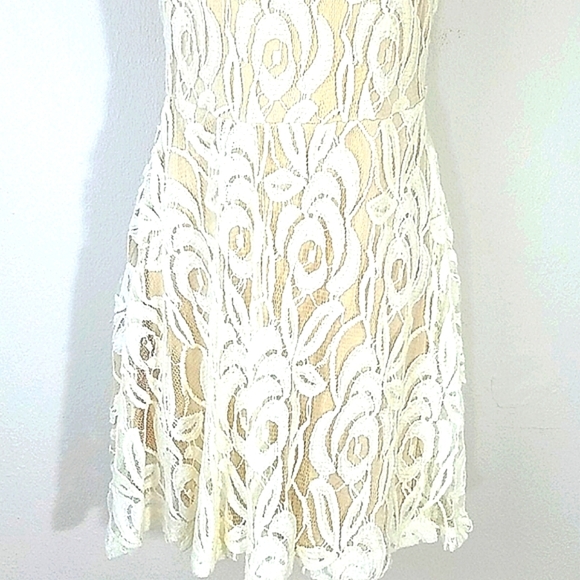 Sexy Coastal Cowgirl Lace Sundress Cream ivory white Lined stretch Deep V Back - Picture 4 of 13